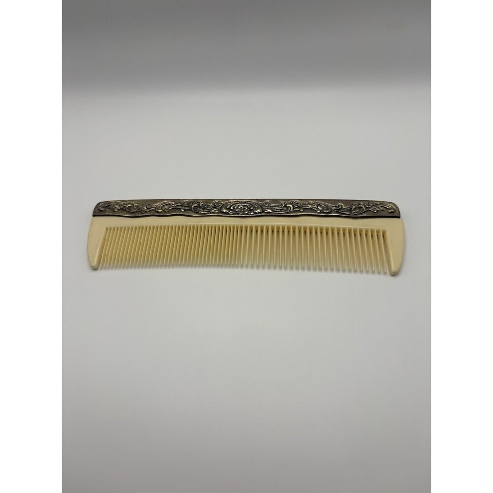 Vintage Silver Plate Ornate Floral Plastic Tooth 7.25" Hair Comb‎ - Picture 3 of 4